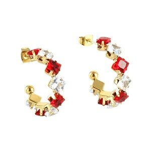 18K Gold Plated Hoop Earrings*Red White Ruby Diamond Swarovski Crystal Zircon*ZX